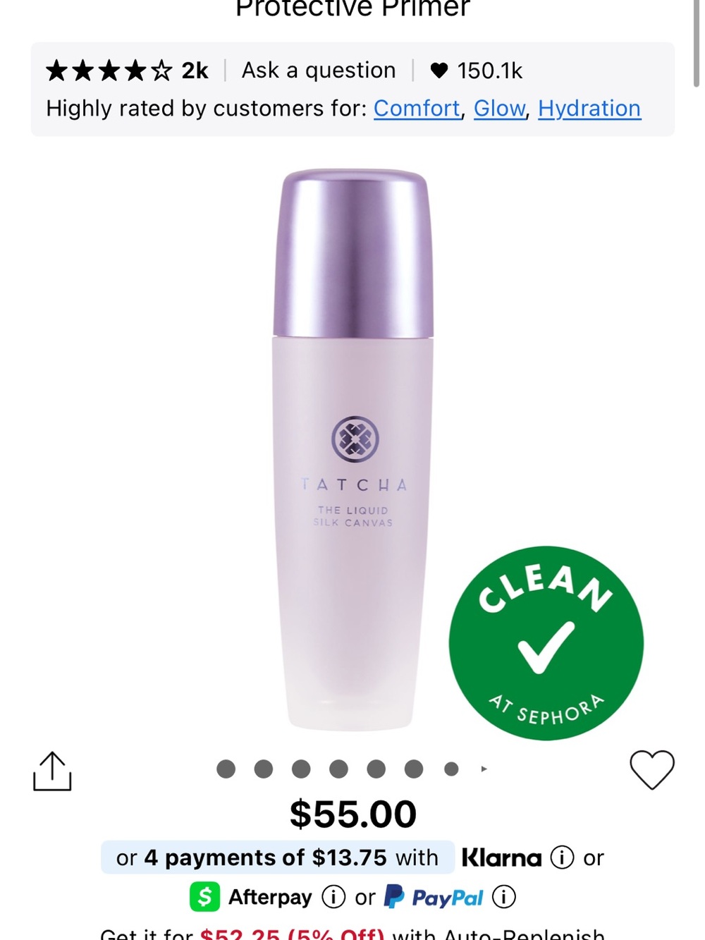 NEW Tatcha Liquid Silk Canvas Featherweight Protective Primer - 30 ml l 1 oz - Picture 4 of 4